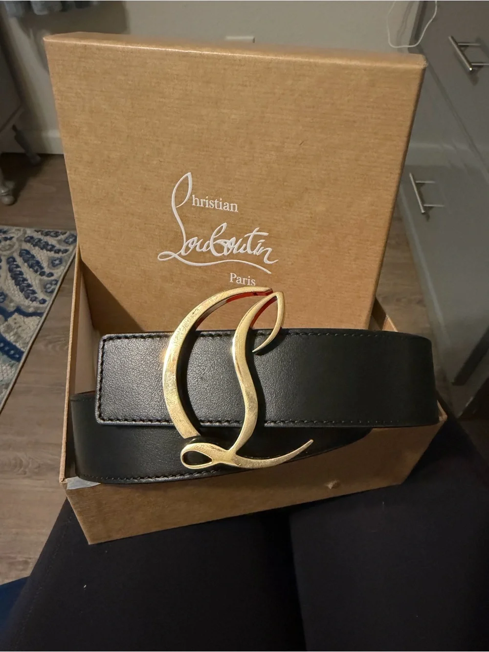 Christian Louboutin Black Leather Belt with Gold Signature Buckle - Picture 11 of 11